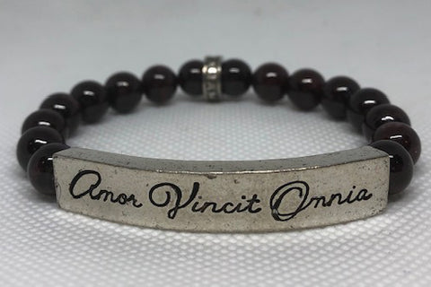 IamTra Quote Stack, Latin: Love Conquers All Things, Garnet