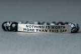 IamTra Quote Stack, Nothing Is Worth More Than This Day, Goethe, Snowflake Obsidian